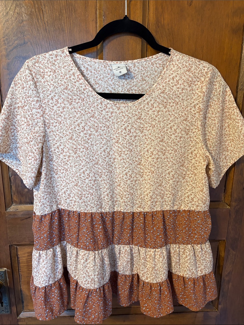 Paper Crane Cream & Rust Floral Tiered Short-Sleeve Tunic